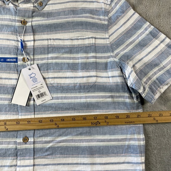 Southern Tide Linen Shirt Mens Small Blue Striped Travel Beach Summer Vacation - Picture 5 of 10